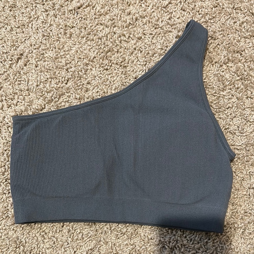 One-Shoulder Gray Ribbed Top